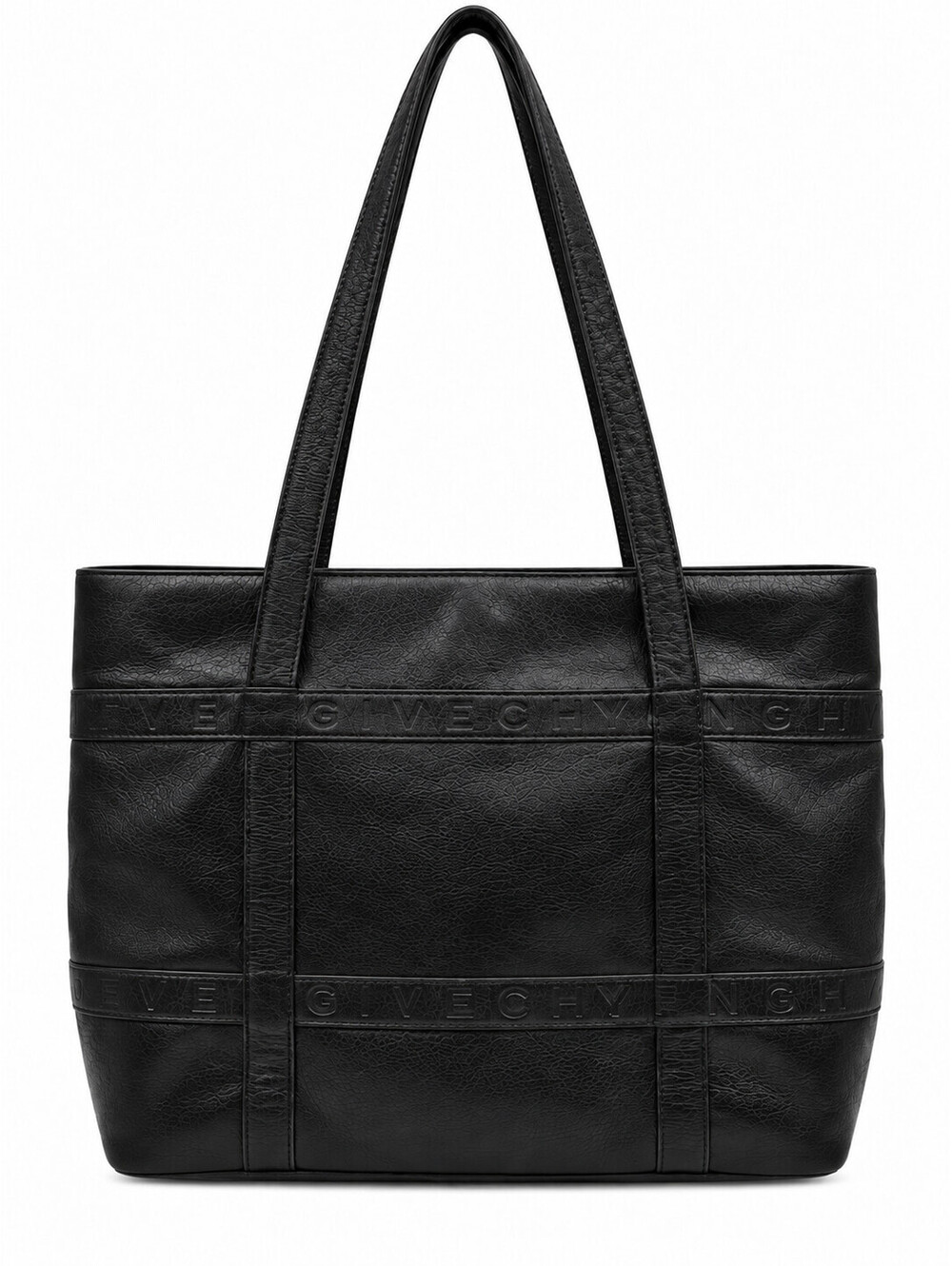 Vintage Givenchy Black Pebbled Leather Embossed Logo Large Shoulder Tote Bag